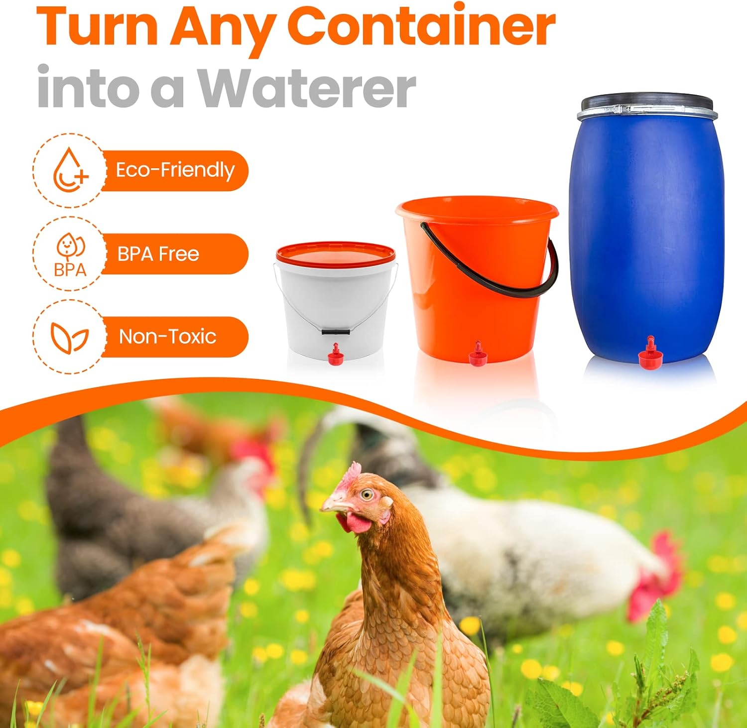 Chicken Water Cups, Chicken Waterer 24 Pack, DIY Chicken Water Feeder for Poultry Gravity Filling Automatic Chicken Waterer Poultry Waterer with Hole Saw for Buckets Boxes Troughs