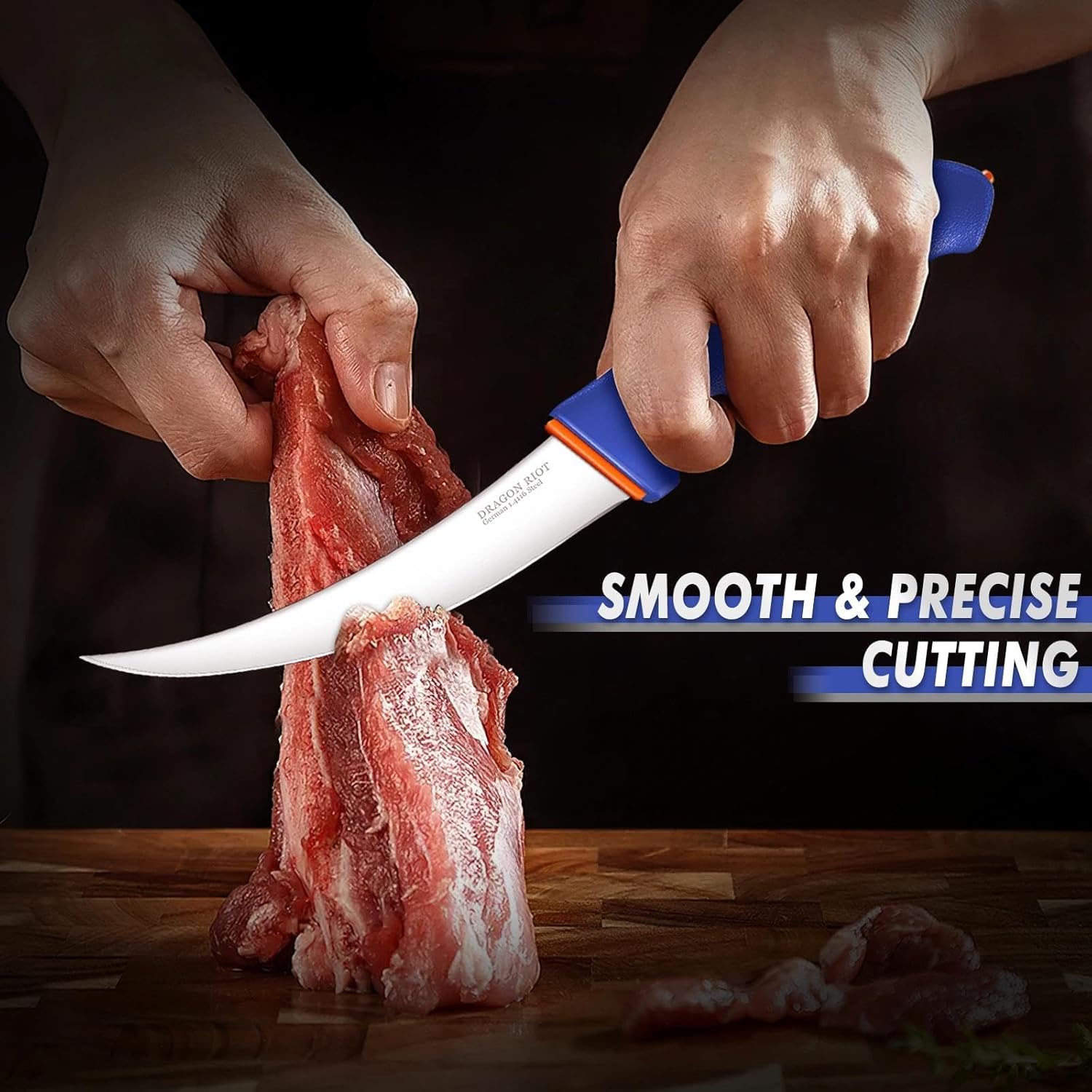 DRAGON RIOT 6 Pcs Butcher Knives Set, Meat Processing Knife Set for Brisket Trimming with German Stainless Steel and Blue Non-slip Handle Gift for Men
