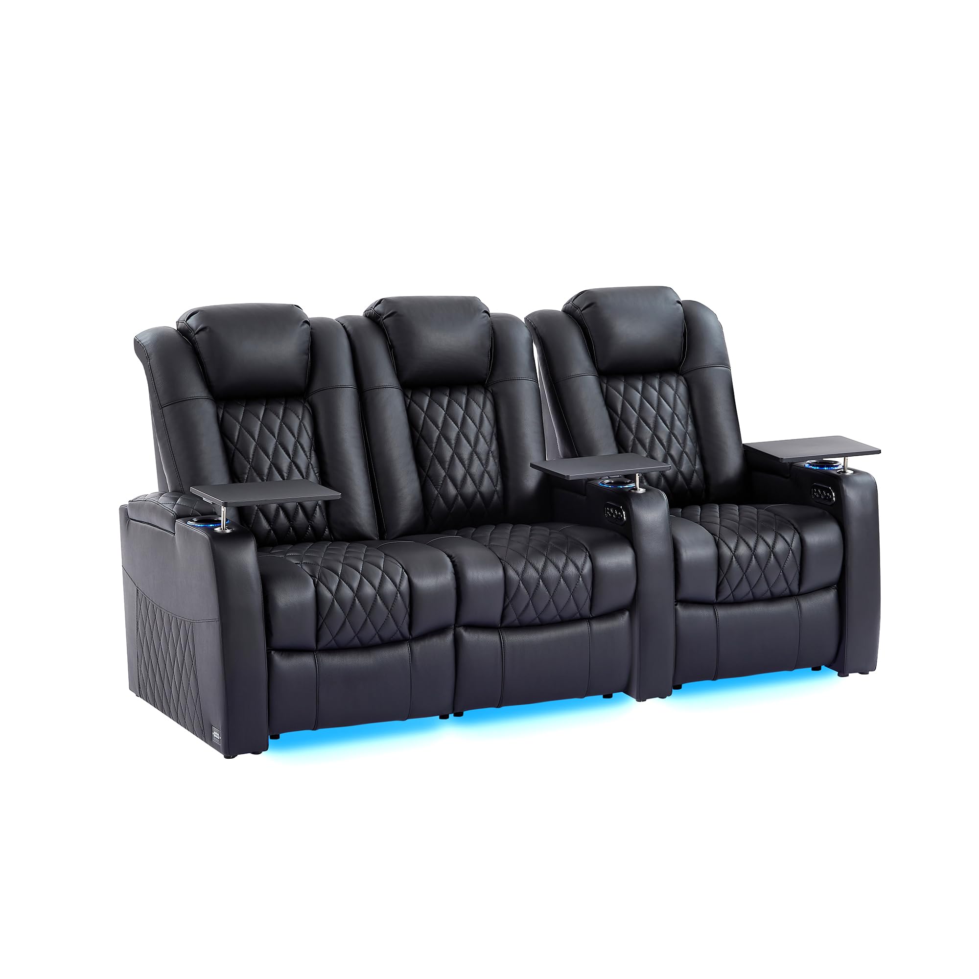 comfiroom Classic Loveseat Left Row of 3 Black Leather Recliner