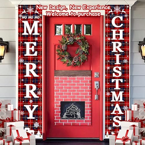 Miniatura 5 de Ideales Decoraciones de Puerta y Porche de Navidad, Grandes 71x12 pulgadas, Premium Bandera de Feliz Navidad, SIN-DIY, Diseño Clásico, Tela de Alta