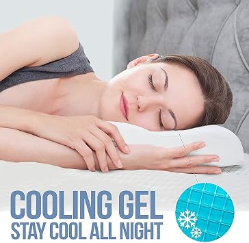 Gel Memory Foam Pillow - Comfortable Cooling Pillow Neck Pain - Cervical Support Pillow Back Stomach Side Sleepers - Bed Orthopedic Sleeping Pillow + FREE Hypoallergenic Cover (50 x 30 cm)