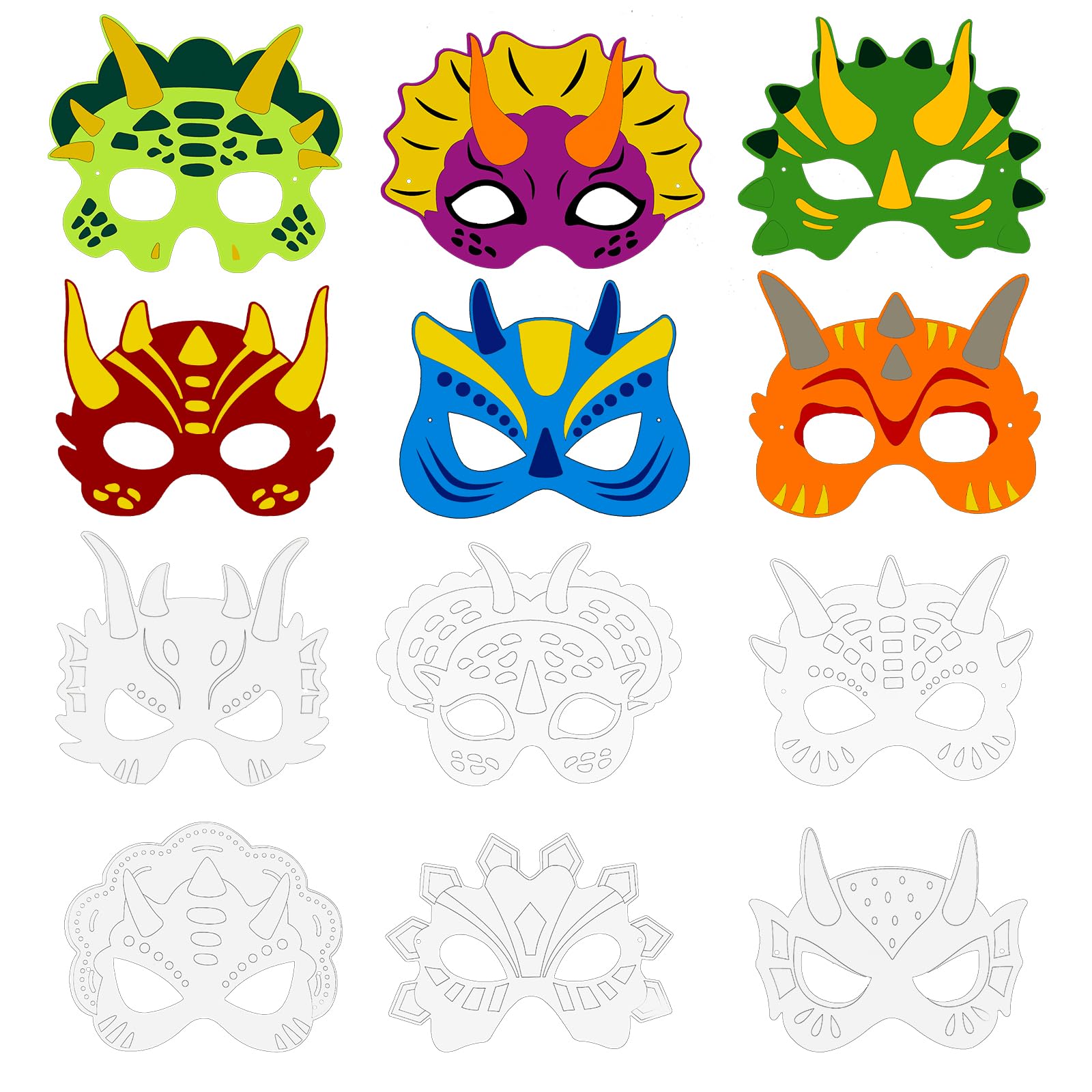 Cosysparks DIY Dino Mask for Painting, 12 Pack Blank DIY Dinosaur Masks with Elastic Bands Creative Dinosaur Party Supplies Party Favors Classroom Activity