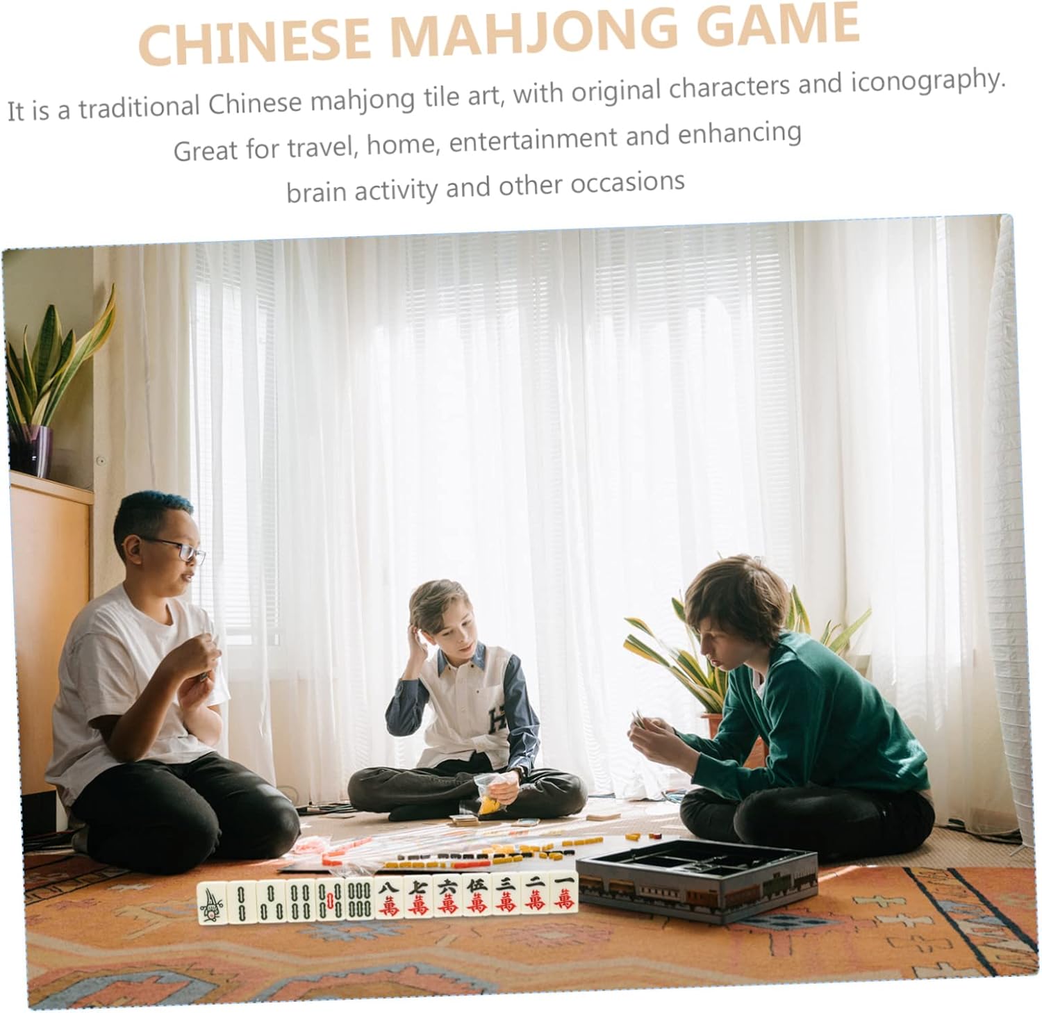 SUPVOX Mahjong Game Set Travel Mahjong Set Box Portable Kit Chinese Characters and Numbered Tiles