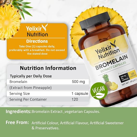 Bromelain Capsules, 120 Count, 2400 GDU/g Strength | High strength bromelain enzyme from pineapple extract with 2400 GDU/g in vegan capsules for everyday supplementation