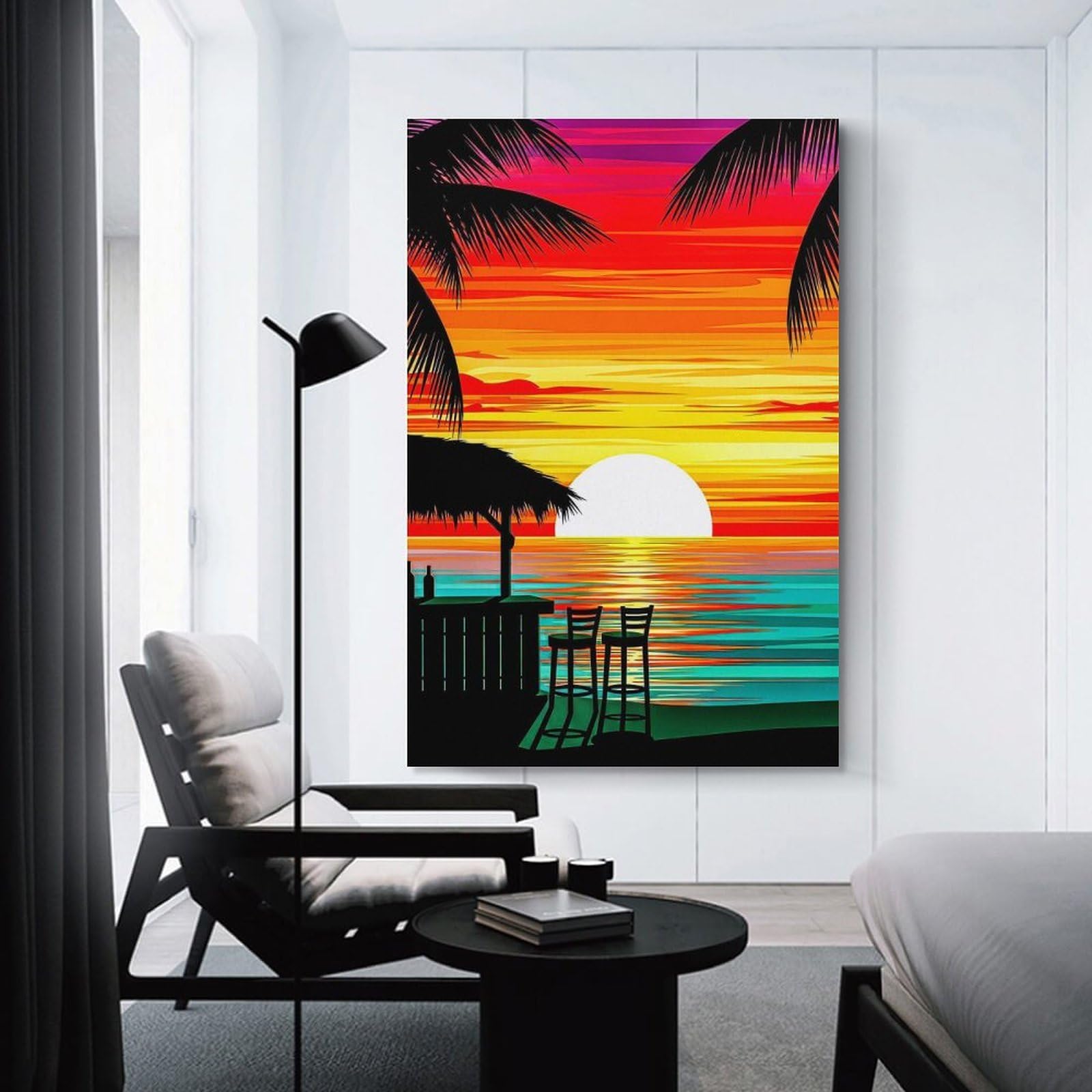 Junmoney Tropical Beach Bar Sunset Room Decor Wall Art, 20x30inch(50x75cm), for Hallway, Lounge Or Guest Room, Gift Idea for Housewarming And Birthdays