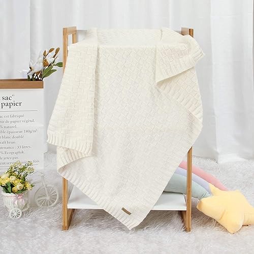 Miniatura 52 de LAWKUL Mantas de bebé para niños, manta de punto trenzado, manta de bebé para niña, suave y aireada para recién nacidos, para recién nacido