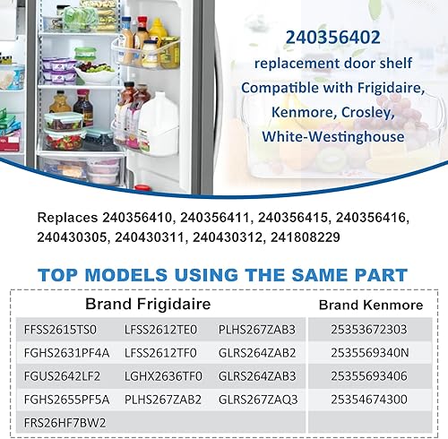 Miniatura 6 de Paquete de 2 unidades pieza de repuesto mejorada de 240356402 para puerta de refrigerador, compatible con estante de puerta de refrigerador
