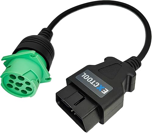 Miniatura 1 de Cable adaptador OBD2 a J1939 verde tipo 2 (16 pines macho a 9 pines hembra) para camiones pesados y vehículos comerciales con conector de