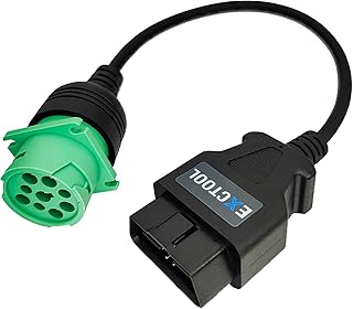 Exctool OBD2 to J1939 Green Type 2 Adapter Cable (16 Pin Male to 9 Pin Female) for Heavy Duty Trucks and Commercial Vehicles with OBD II Diagnostic Connector