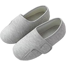 Women's Comfy Silent Slippers House Shoes Cotton Closed Back Slippers Adjustable Hook and Loop Slipper Lightweight House Shoes with Anti Slip Rubber Sole Edema Diabetic Slipper