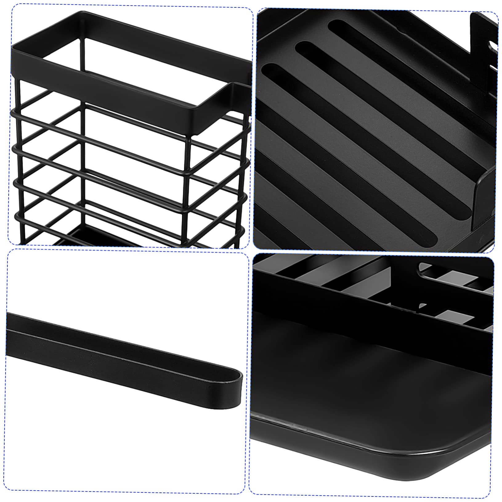 ULTECHNOVO Porta Spugne Cucina Design a Strati Anteriore e Posteriore in Acciaio al Carbonio 2 Pezzi Nero e Vassoio per Scolatura per Ambienti Casa e Banconi