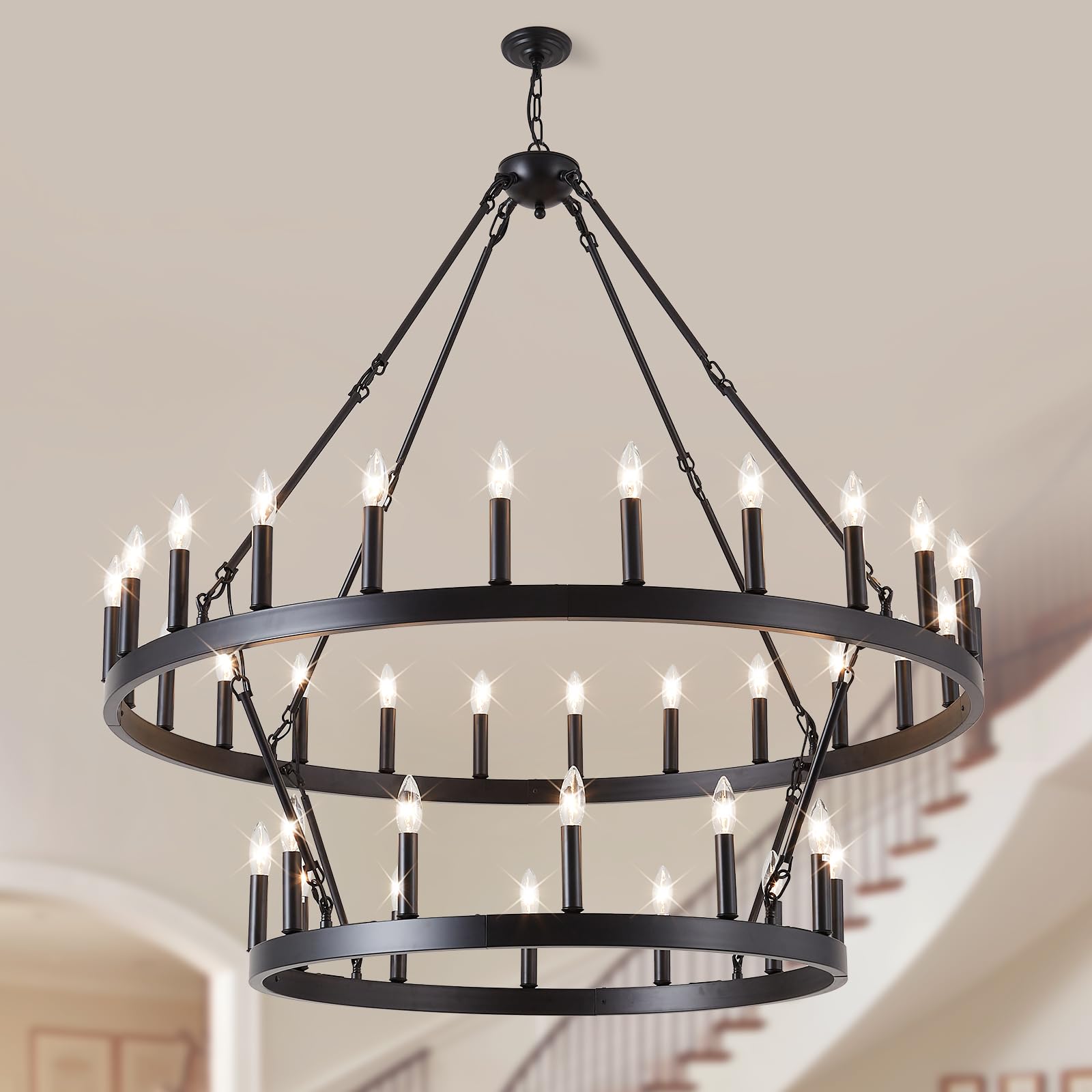 48" Black Wagon Wheel Chandelier