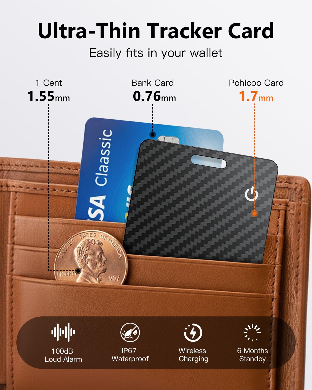 Smart Air Tracker Card Tag Ricaricabile Wallet Tracking Card Compatibile con Apple Dov'è, Localizzatore Portafoglio sottile 1,7 mm