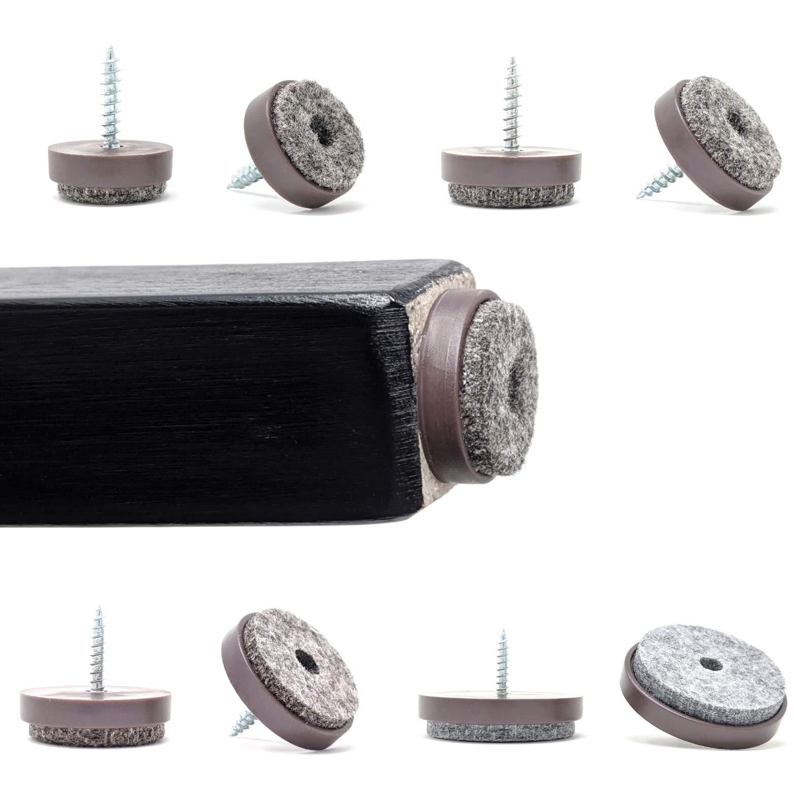 Keay Vital Parts Brown Furniture Sliders. Floor Protectors With Soft Felt Gliders, Screw System. Made In Germany (, 24Mm Diameter, Pack Of 24)