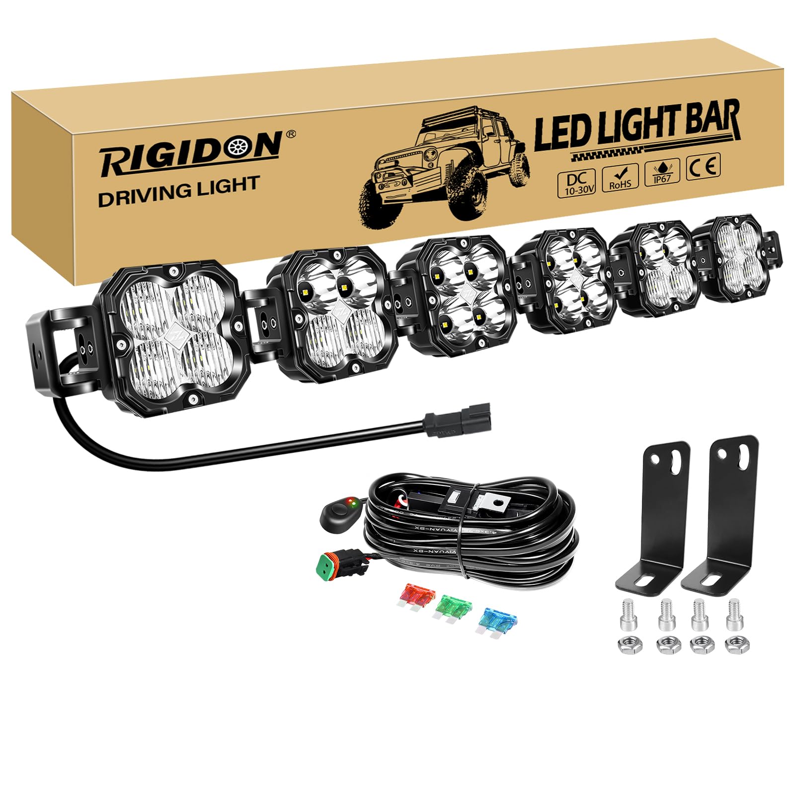 RIGIDON Barra luz led y 12V DT cableado Kit, 40 Pulgadas 102cm 180W 15000lm | 6000K blanco, barra luminosas led, largo alcance, faros antiniebla, para off road todoterreno camión coche ATV SUV UTE 4x4