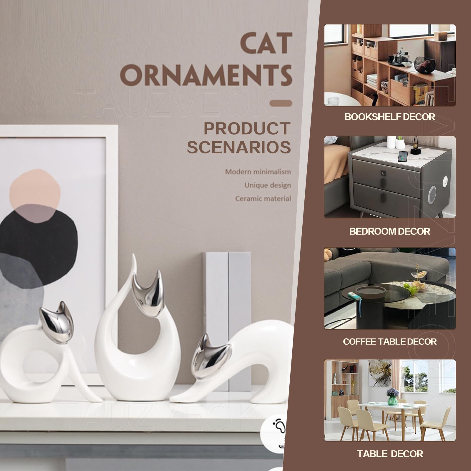 Statua di Gatto, sculture d'Arte Astratta Moderna, Scultura di Gatto per la Decorazione di Soggiorno, Ufficio, Camera da Letto, Ceramica, Gatto Fortunato,Gold Set