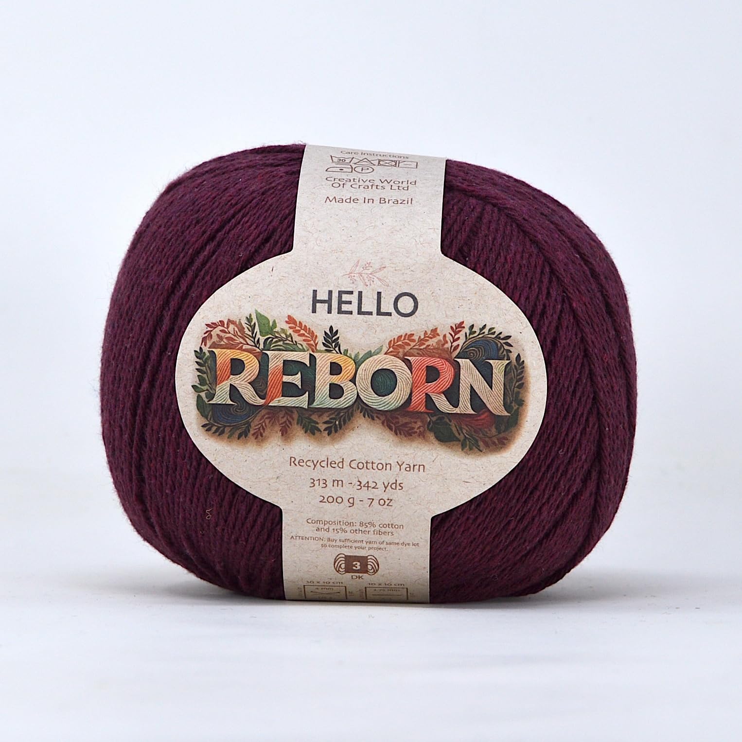 Reborn Recycled Cotton - Claret - 200g DK Crochet/Knitting Yarn