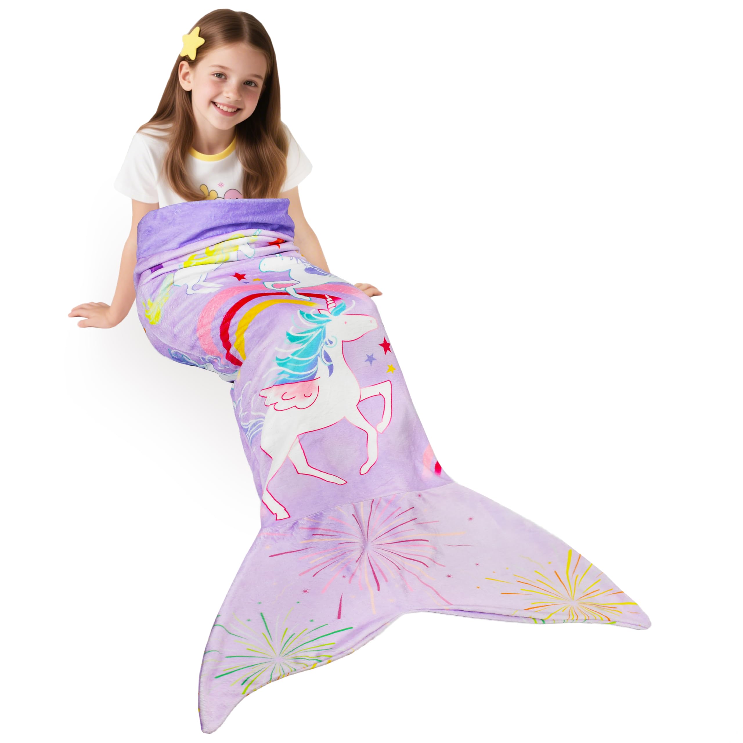 Catalonia Classy Mermaid Tail Blanket for Girls, Soft Plush Flannel Mermaid Sleeping Bag for Kids Fish Scale Pattern Lightweight Wearable Mermaid Snuggle Throw Birthday Gift PPUNI — image 1