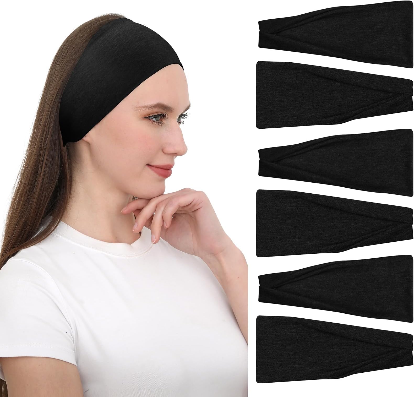 RITOPER Black Workout Head Bands for Women's Hair, Buttery Soft Non Slip Wide Thick Headbands, Solid Headband Hair Bands for Yoga, Running, Spa Day, Sports, Travel, Fashion