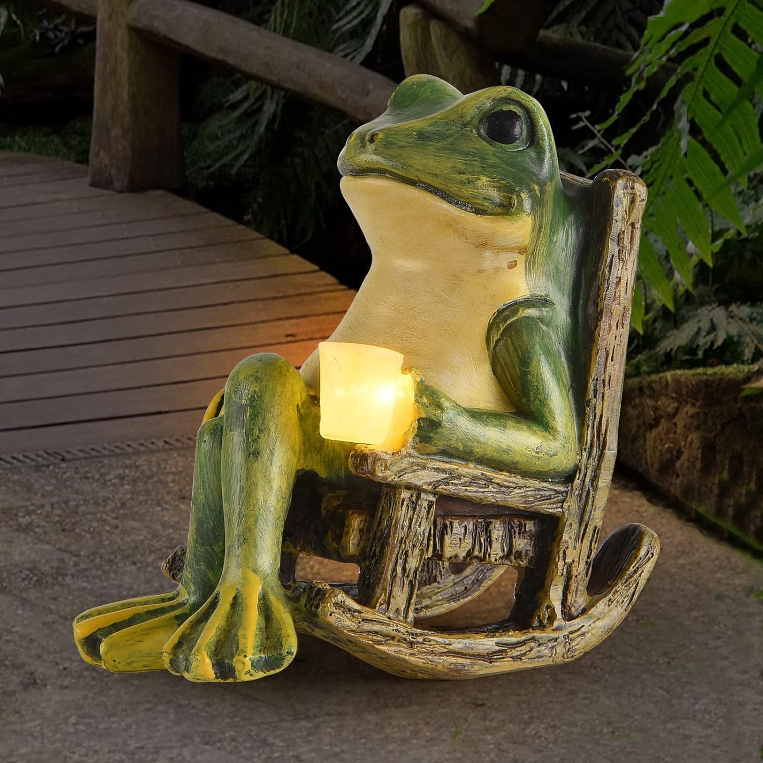 FOXMIS Miniature Frog Garden Statue Mom Gifts Home Decorations Fairy Garden Accessories Outdoor Lights Solar Garden Frog Decor Art Housewarming Gift for Patio,Yard,Lawn Ornament,3.89"x2.36"x3.93