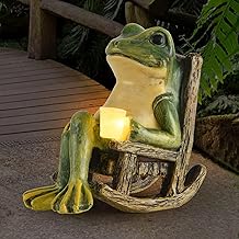 Miniature Frog Garden Statue Gifts Easter Decorations Outdoor Fairy Garden Accessories Outdoor Lights Solar Garden Frog Decor Art Housewarming Gift for Patio,Yard,Lawn Ornament,3.89"x2.36"x3.93
