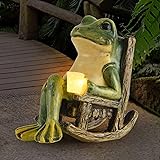 FOXMIS Miniature Frog Garden Statue Gifts Valentines Day Decorations Fairy Garden Accessories Outdoor Lights Solar Garden Frog Decor Art Housewarming Gift for Patio,Yard,Lawn Ornament,3.89'x2.36'x3.93...