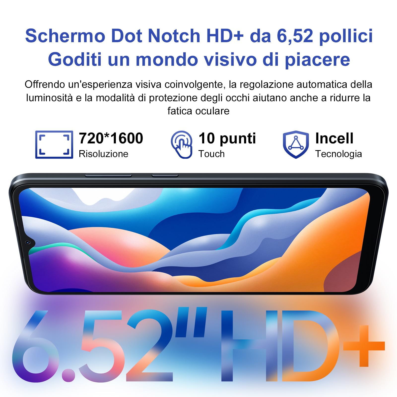 Blackview Wave6C Smartphone con 6.5" HD+/60Hz, 5100mAh, Octa-Core, 32GB/2TB-TF, 8MP+5MP, 4G Dual SIM Telefono Cellulare, Face ID/GPS/Modalità Panorama/Tipo-C/3.5mm Jack