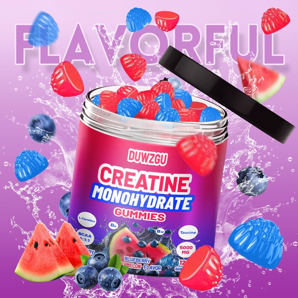 Creatine Monohydrate Gummies 5000mg for Men & Women, Chewables Creatine Monohydrate for Muscle Strength, Muscle Builder, Energy Boost, Pre-Workout Supplement Blueberry & Watermelon Flavor– 128 Gummies - Image 7