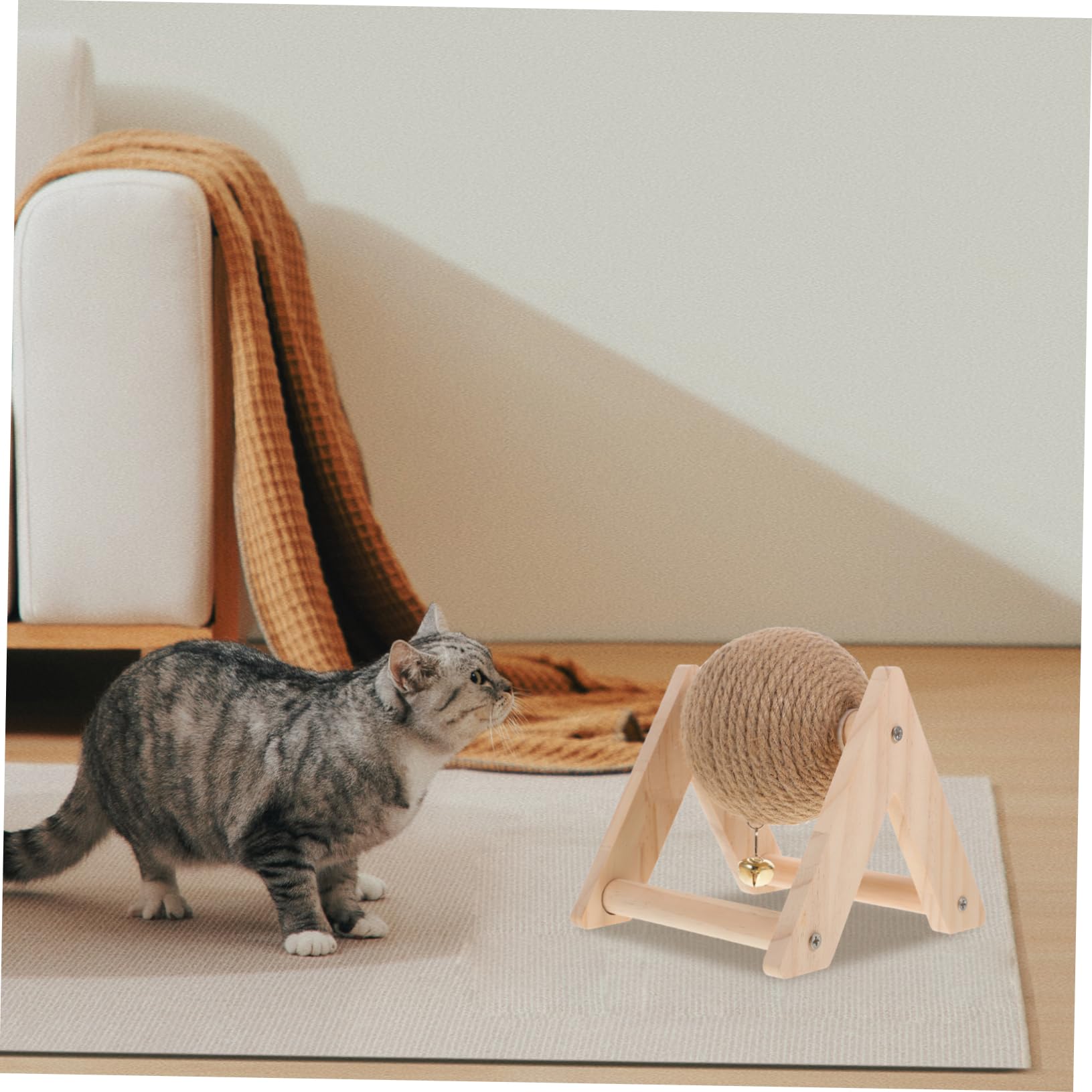 Milisten Palla Tiragraffi per Gatto e Coniglio in Sisal e Legno