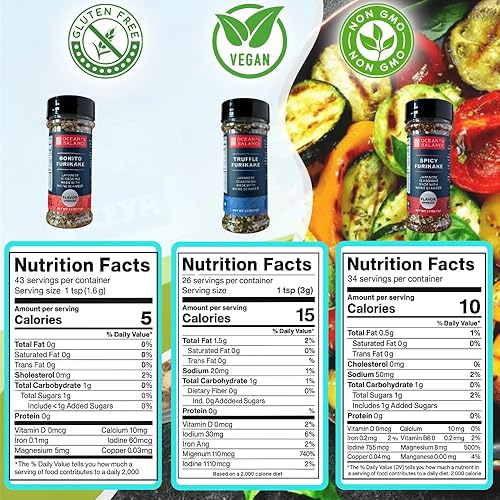 Miniatura 10 de Ocean's Balance - Condimento de trufa con copos de atún secos - Condimento Furikake con copos de trufa + algas marinas de la costa de Maine