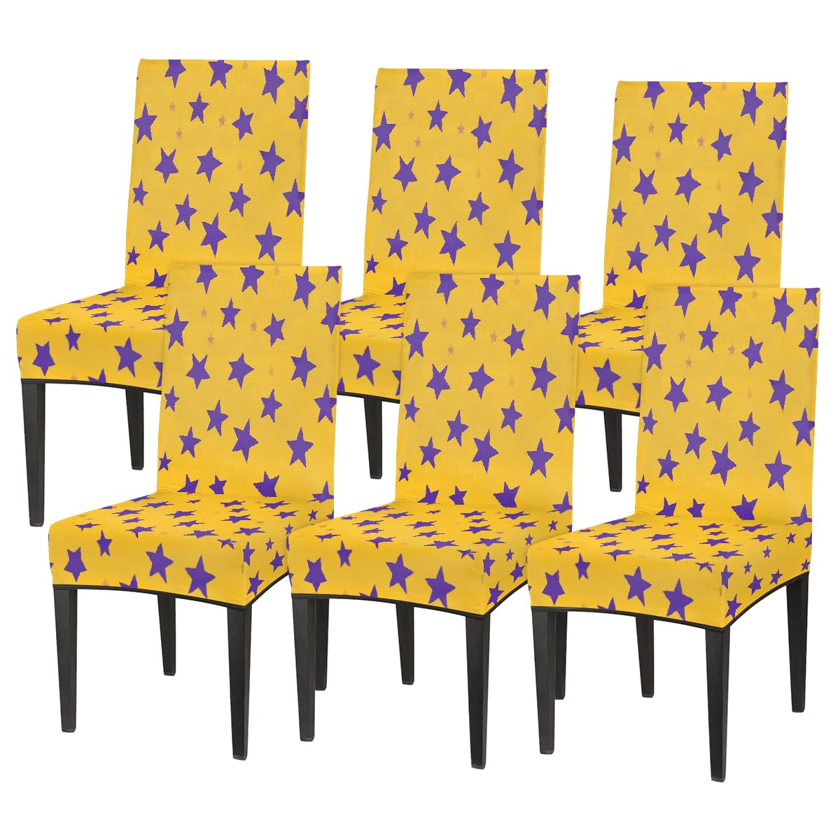 Mexpekil Esszimmerstuhlhussen mit violettem Sternenmuster, waschbar, Stuhlhussen für Küche, Hochzeit, Party, Dekoration, 6 Stück