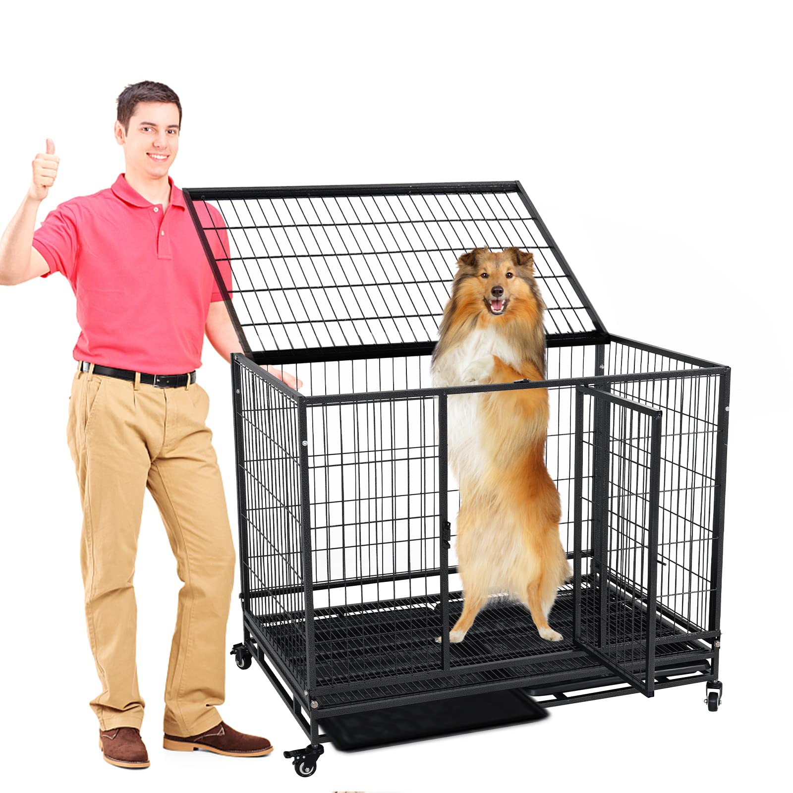 Buy Heavy Duty Dog Crate Kennel 38/42 inch Indestructible Dog Cage