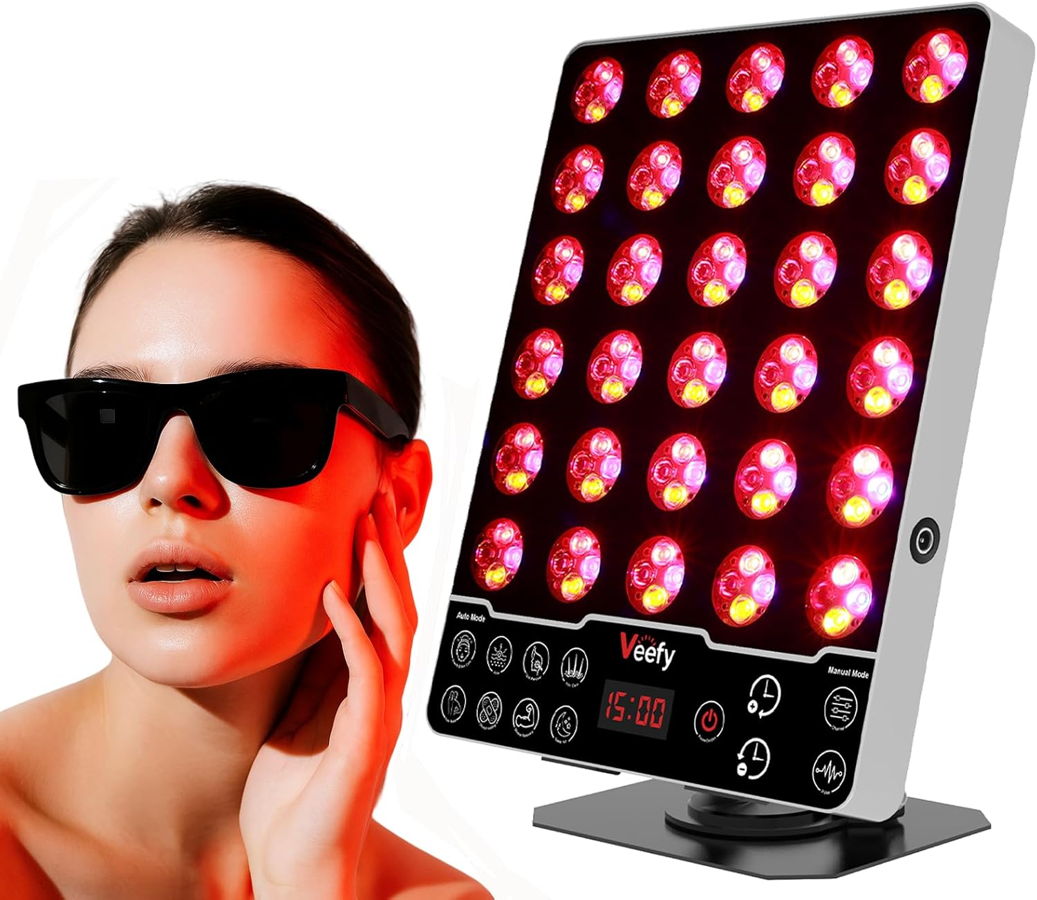 Red Light Therapy Panel for Face & Body – 660nm Red, 850nm Infrared, 590nm Yellow & 415nm Blue LED Light Therapy Device with Timer & Auto/Manual Modes Remote Control