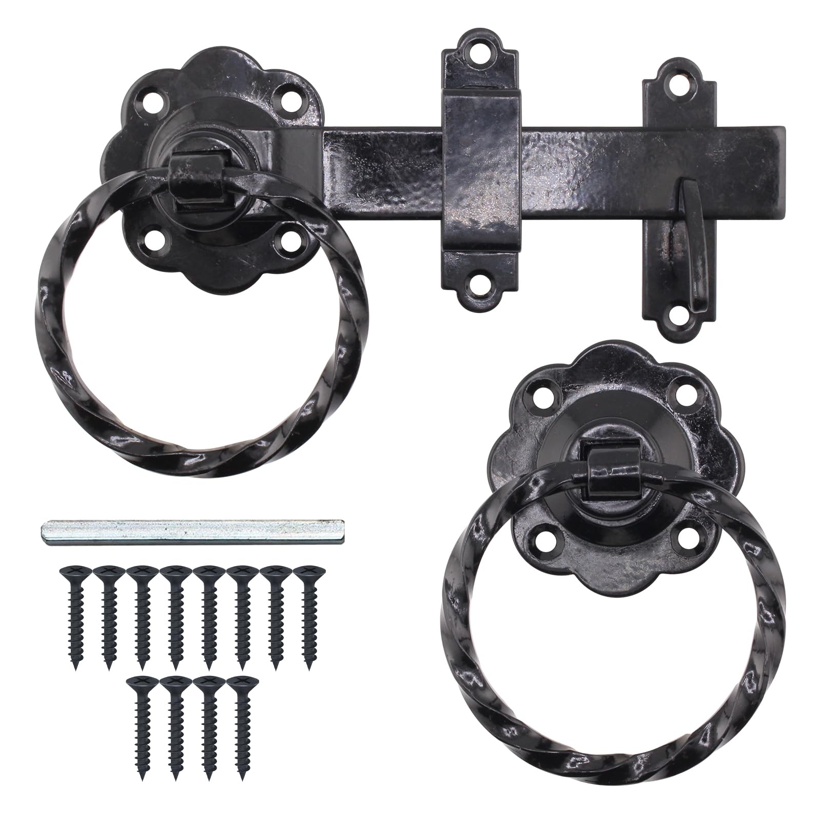 Eai Black Ring Gate Latch Set | 6 Inch / 150Mm Heavy Duty Twisted Auto Catch Set For Wooden Gates, Sheds & Doors.