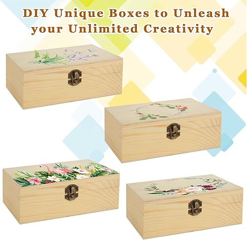 Miniatura 5 de 12 cajas de madera sin terminar, cajas de madera de 6 pulgadas, 4 pulgadas y 2 pulgadas con tapa con bisagras, cajas de almacenamiento rectangulares