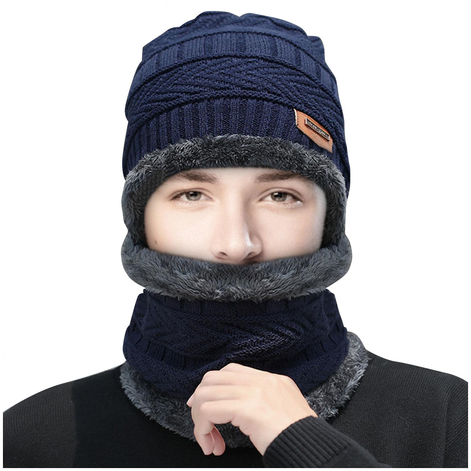 Black Neck Scarf Mens Bobble Hats Winter Ladies Waterproof Hat