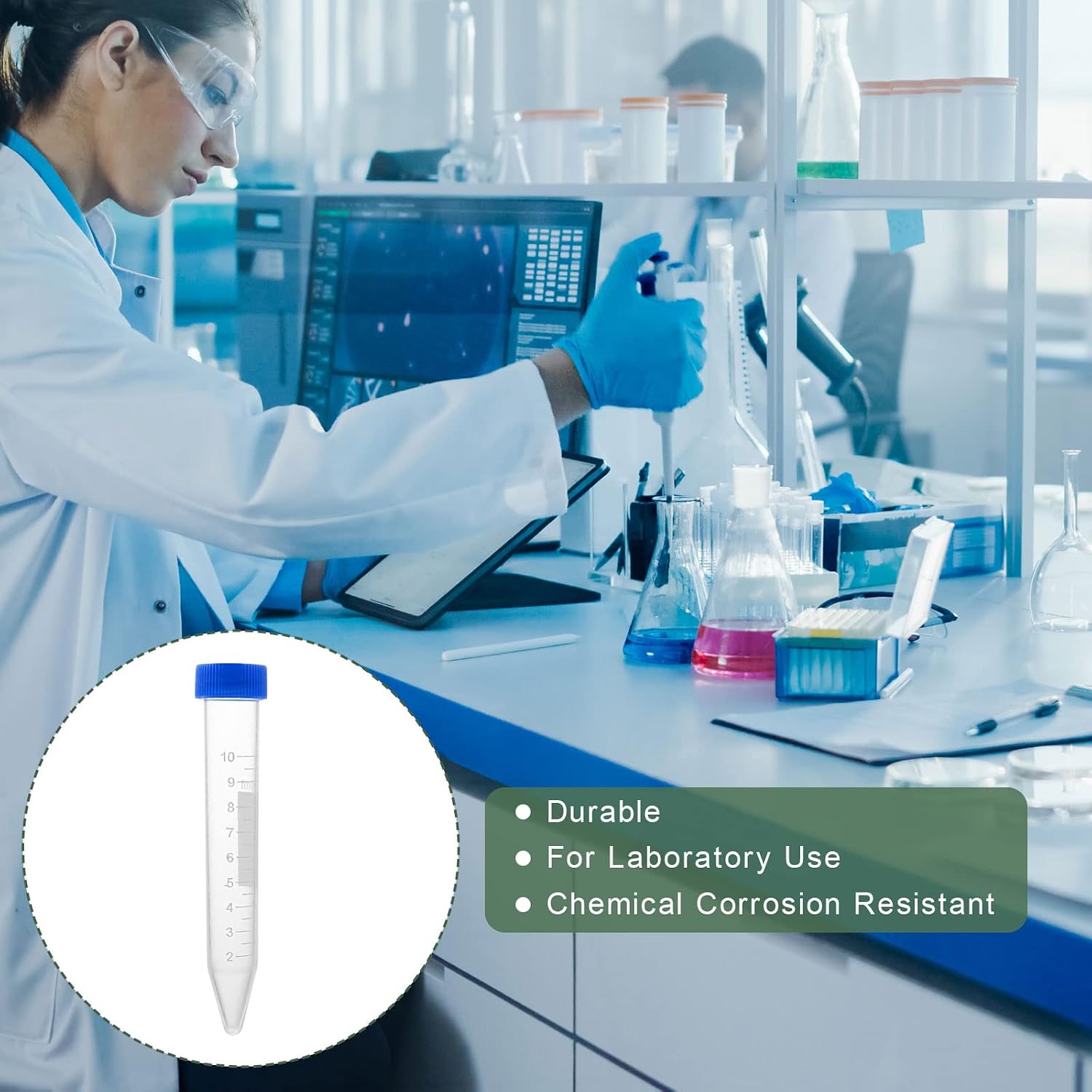 YOKIVE Pack of 10 Plastic Centrifuge Tube, Laboratory Tube with Conical Bottom | Identify Fill Level, Great for Molecular Biology (Blue, 10ml)