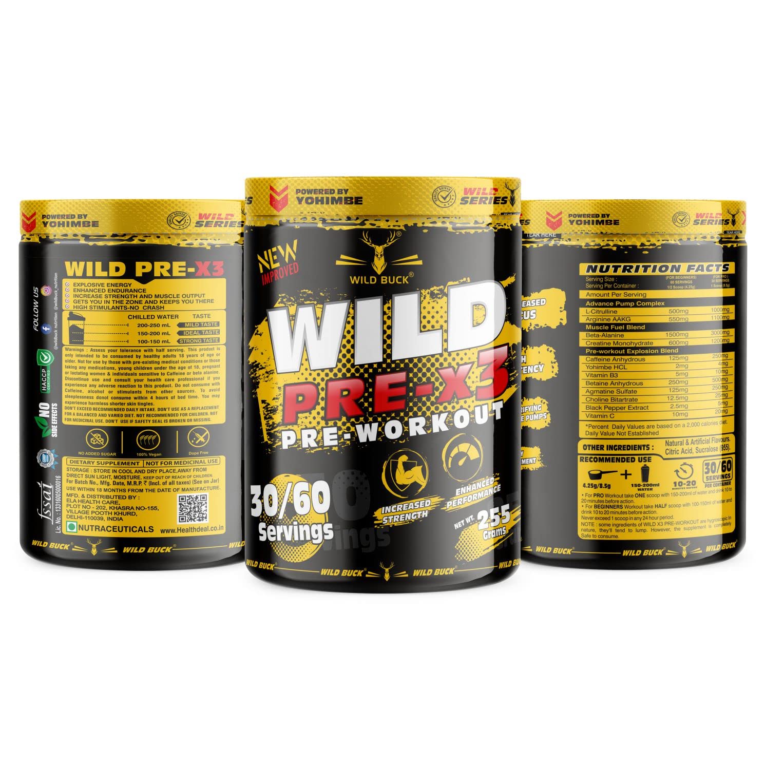 WILD BUCK Wild Pre-X3 Hardcore Pre-Workout Supplement,Energy Drink With Creatine Monohydrate,Arginine Aakg,Beta-Alanine - For Men & Women [30-60 Servings,Sour Gummies,255 G] Free Shaker,2 Count — Amazon image 9