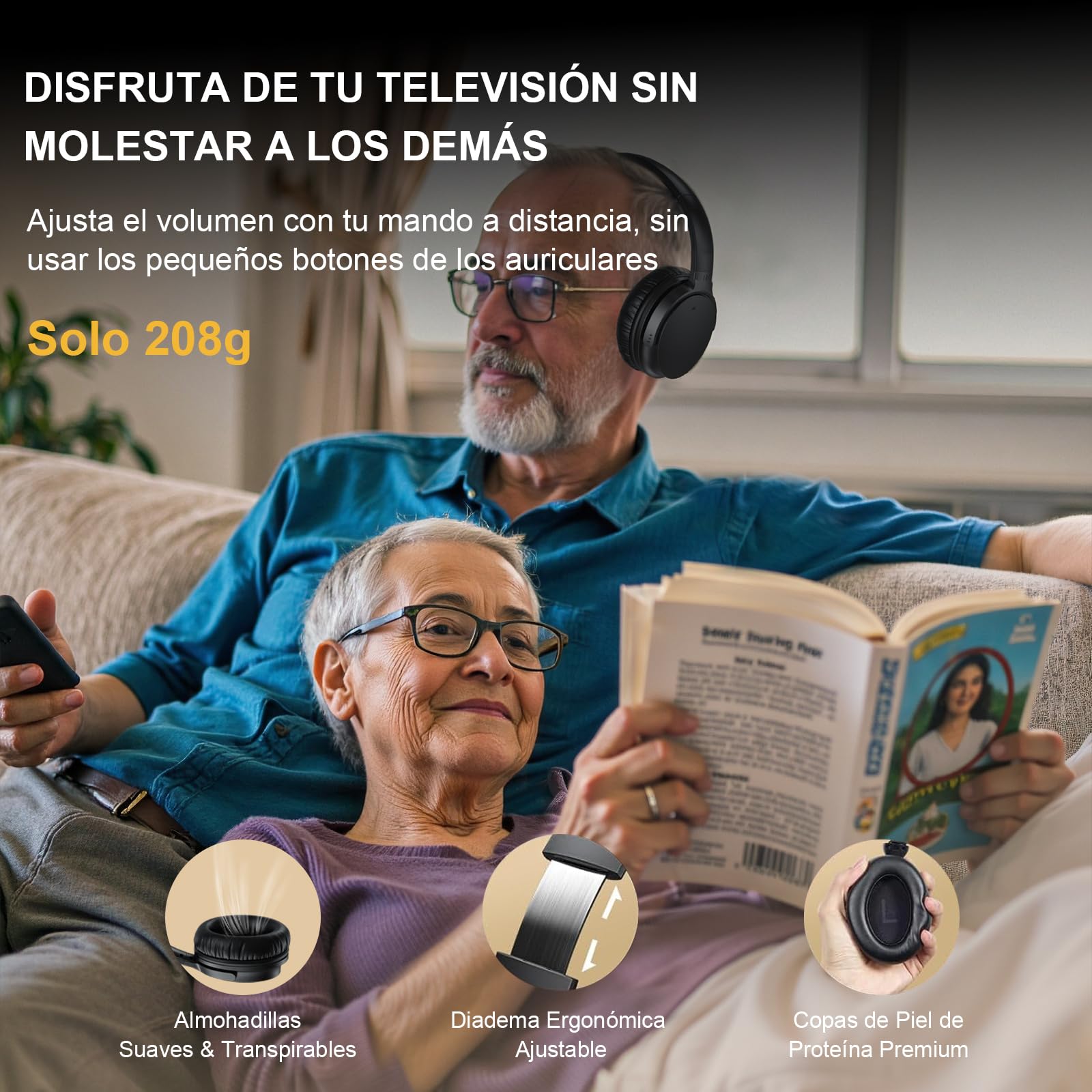 Auriculares TV Inalámbricos para Personas Mayores, AptX Baja Latencia TV Auriculares con Transmisor USB (Óptica/RCA/AUX/USB), Más Fuerte y Claro para Problemas Auditivos, 20H Autonomía, Plug & Play
