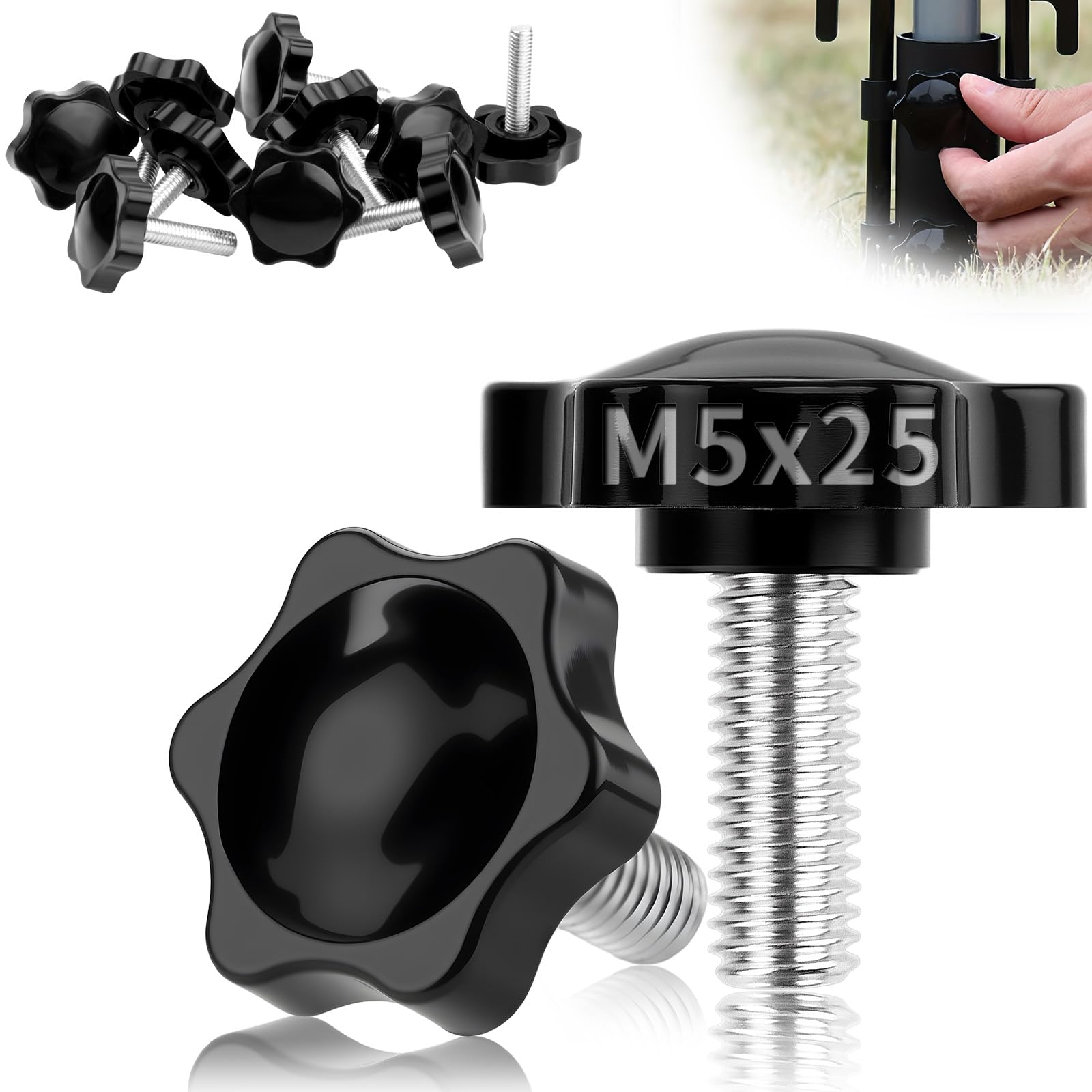 Vite Zigrinata M5x25 mm Viti ad Alette 12 Pezzi Vite con Impugnatura a Stella M5 Dado con Impugnatura a Stella con Maniglia Pulsante Bloccaggio per Macchina Utensile Serraggio Dispositivi