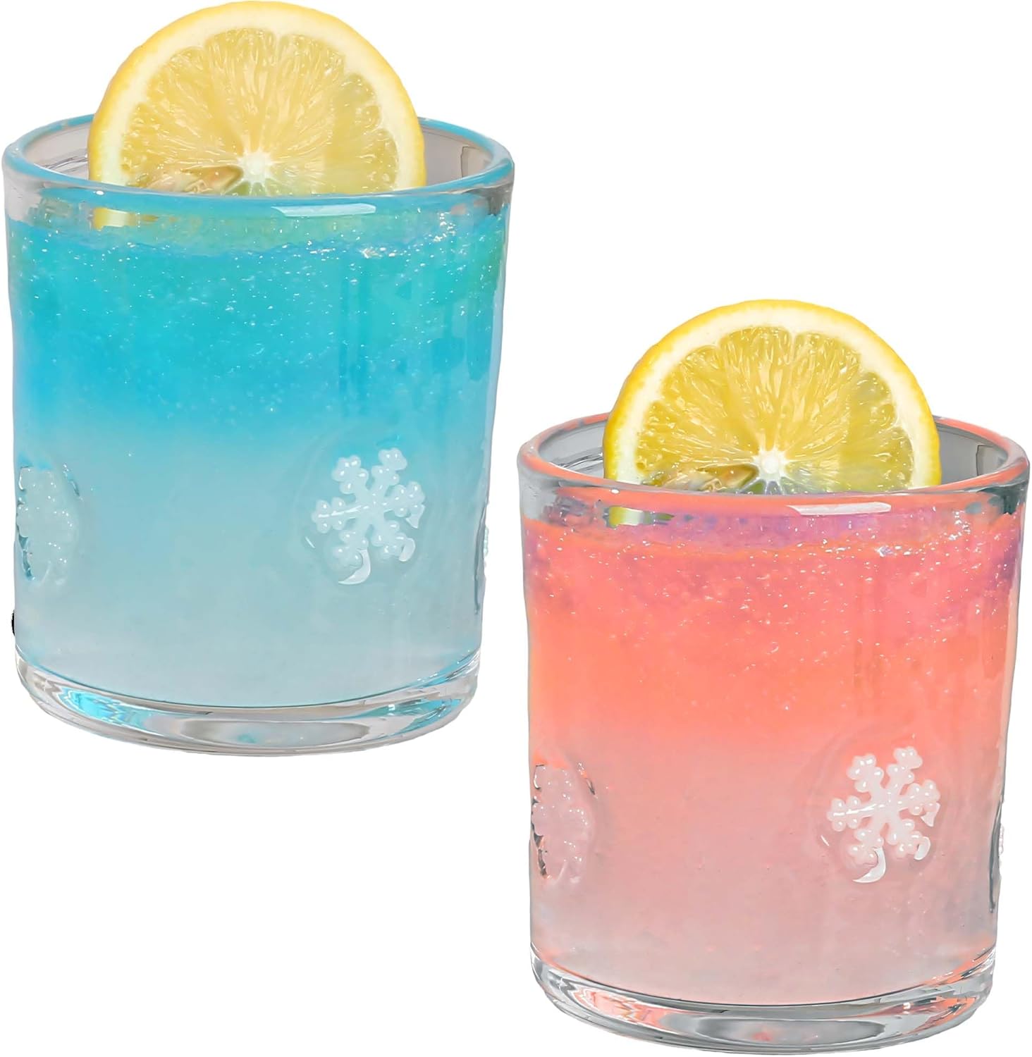 2 Pcs Snowflake Icon Juice Glasses Christmas Handblown Cocktail Glass Cup 14oz Winter Stemless Wine Coffee Drinking Cups for Xmas Gift Holiday Party Supplies Decor Snowflakes