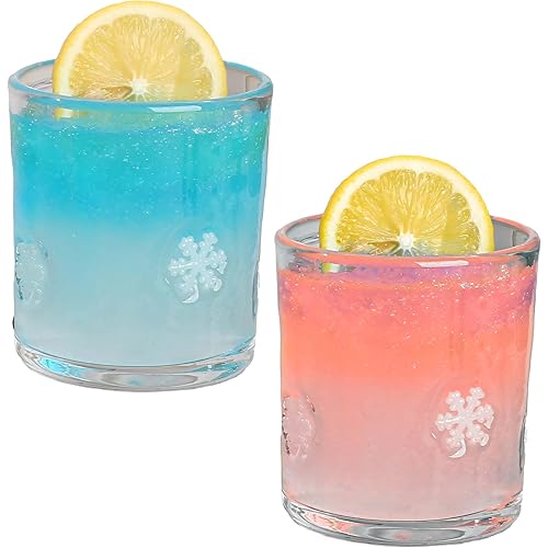 2 Pcs Snowflake Icon Juice Glasses Christmas Handblown Cocktail Glass Cup 14oz Winter Stemless Wine Coffee Drinking Cups for Xmas Gift Holiday Party Supplies Decor