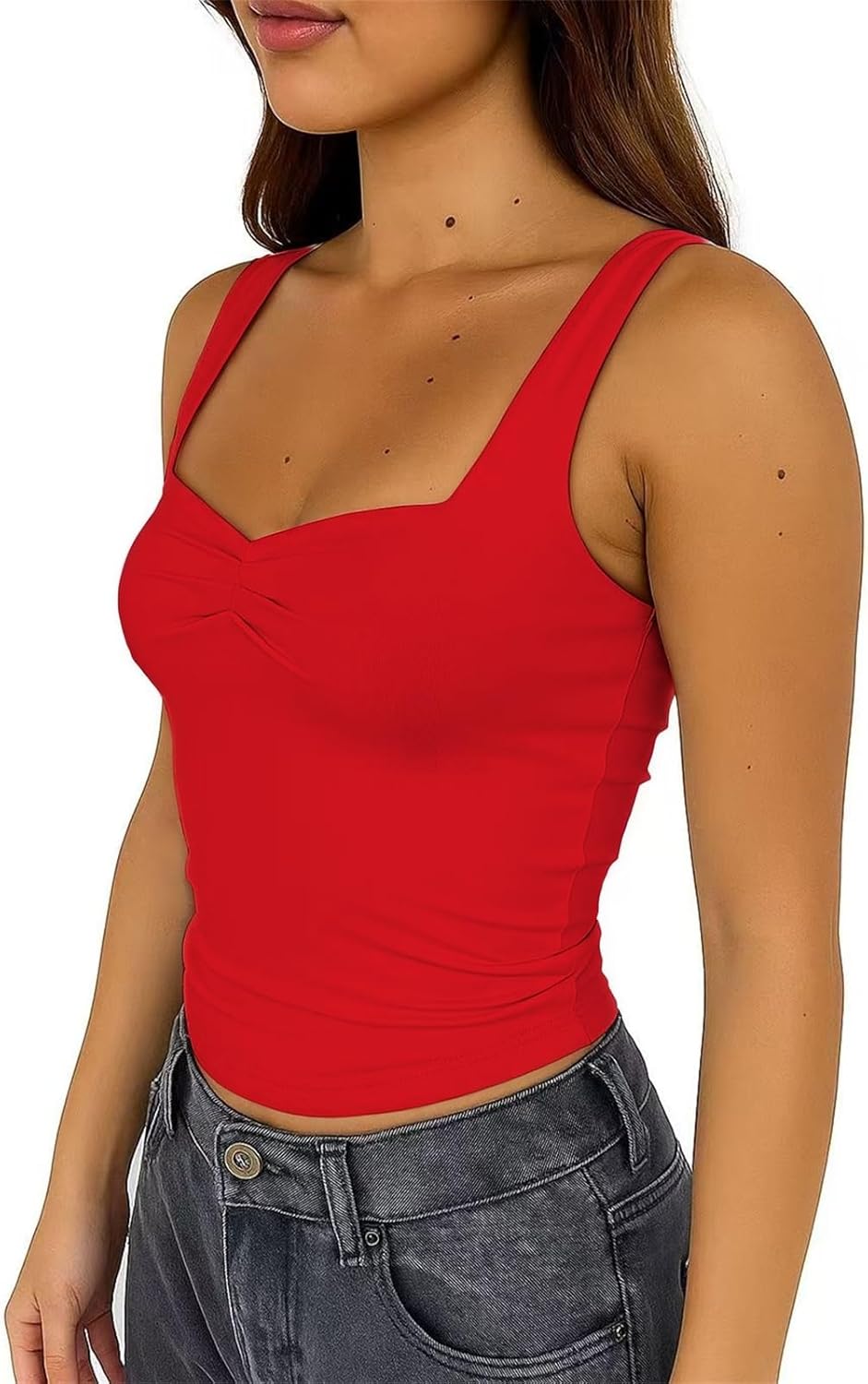 ForeFair Women's Sexy Sleeveless Tank Top Summer Going Out Top Pleated Sweetheart Neck Strap Tight Slim Fit Cute Tops - Image 3
