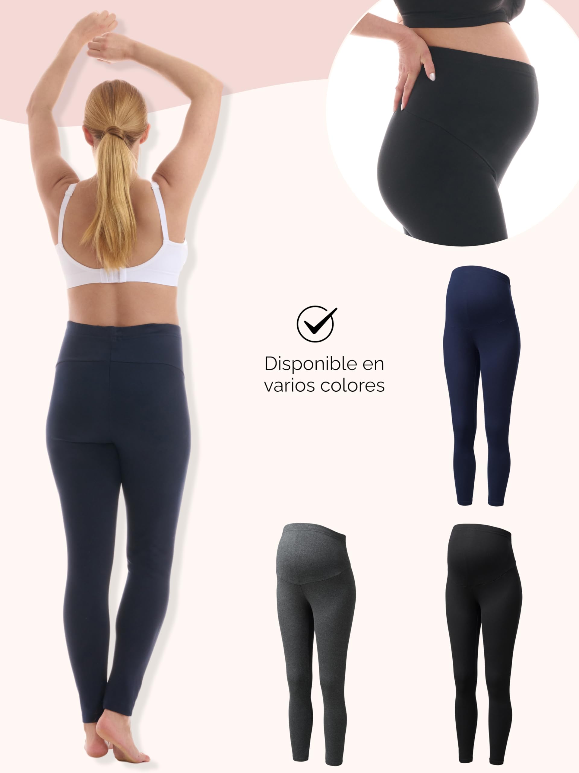 Herzmutter Leggings Premama - Mallas Maternidad Invierno - algodón - Futura Mama - Opaco - Suave - cálidas - Material Caliente - Ropa Premama- 1500 - Negro-Azul-Gris - 1500