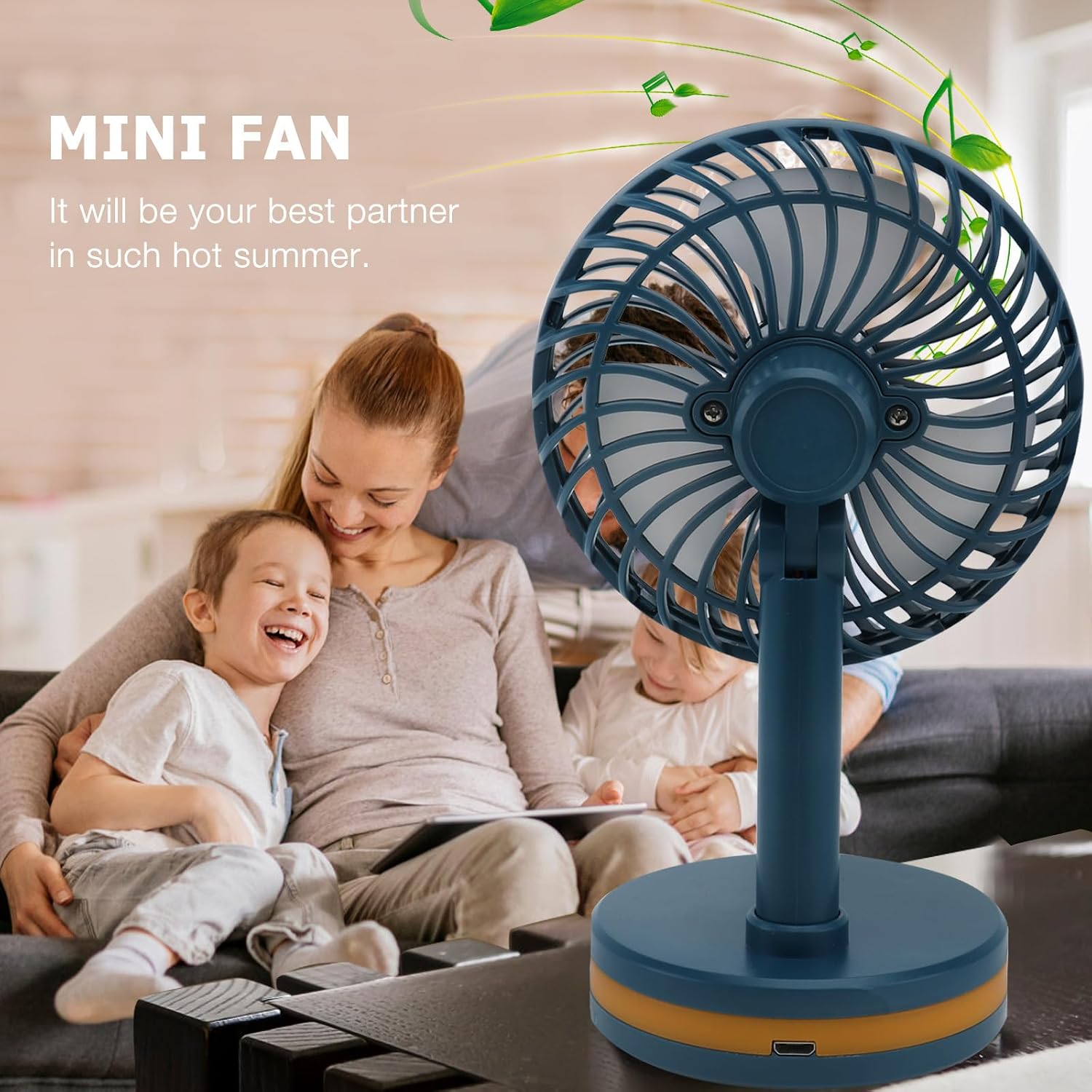CALLARON Rechargeable Portable Mini USB Fan with Creative LED Light Low Noise 5w Desktop Handheld Fan for Office and Sleep Three Speed Adjustable Cooling in Blue