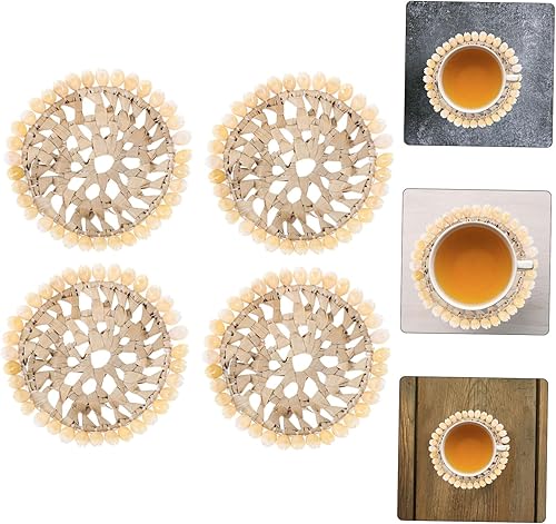 Miniatura 8 de Garneck Antideslizante 4 piezas Mesa de comedor Natural Shell Ronda Coaster Ocean Theme Coaster