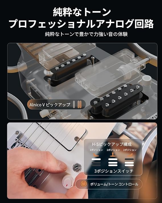 Donner HUSH-X PRO Electric Guitar, Smart Travel Guitar, Headless, Assorted Presets, 7 Tone Simulation, White