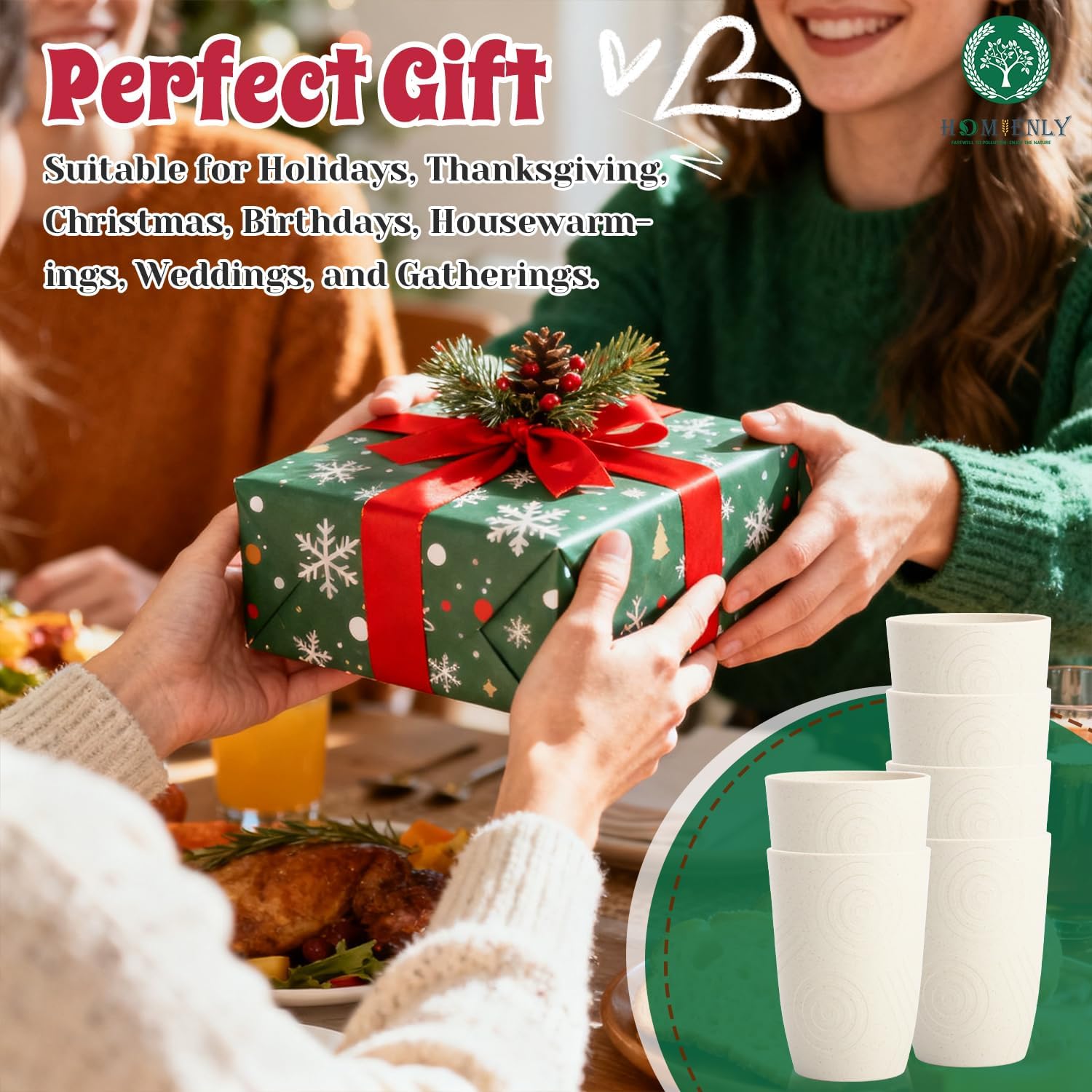 Homienly Kitchen Cups 12 OZ Wheat Straw Drinking Glasses–Unbreakable, Lightweight & Reusable Alternative to Plastic Cups,Dishwasher Safe Cups for Kitchen & Outdoor Use (White, 6 PCS) - Image 8