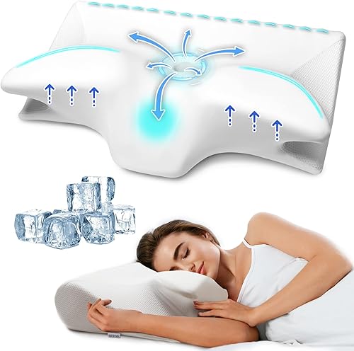 Almohada cervical para aliviar el dolor de cuello, almohadas de espuma viscoelástica de contorno refrescante, soporte ergonómico sin olor, almohada