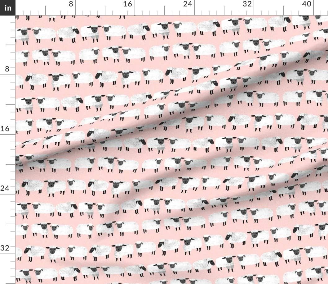 Spoonflower Fabric - Sheep Pastel Pink Knitting Farm Animal Printed on Petal Signature Cotton Fabric by The Yard - Sewing Quilting Apparel Crafts Decor